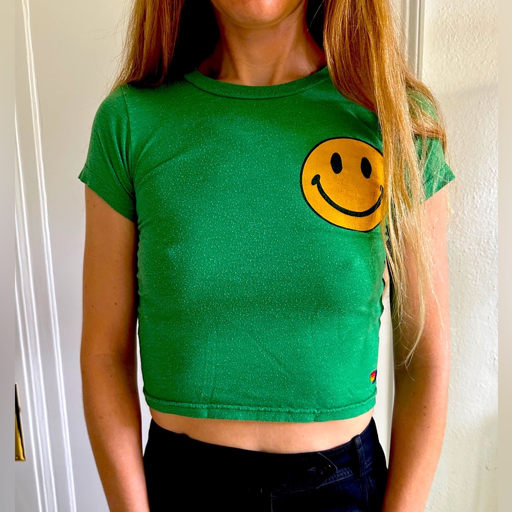 Aviator Nation kids Smiley 2 tee, size 6 tee fits like fitted XS. Kelly Green
